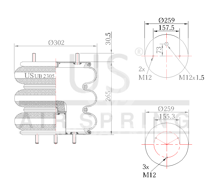 US UB2305-03 SÜSPANSİYON KÖRÜĞÜ KOMPLE 3 BOGUM BMC 57RS306424A