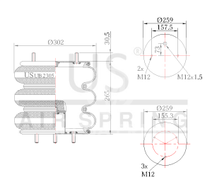 US UB2305-03 SÜSPANSİYON KÖRÜĞÜ KOMPLE 3 BOGUM BMC 57RS306424A